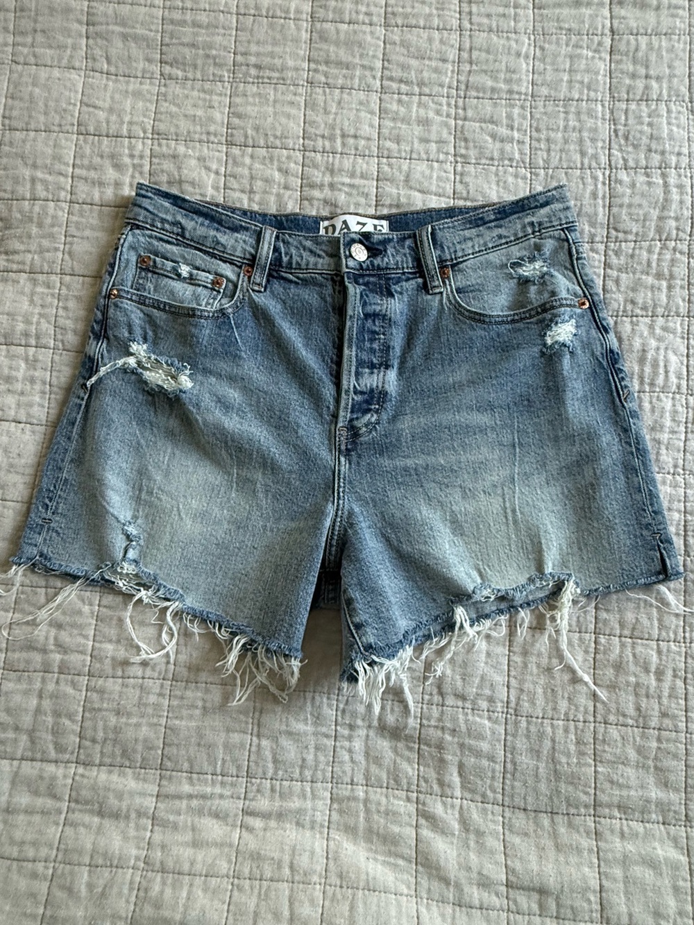 Daze Light Blue Distressed Denim Shorts